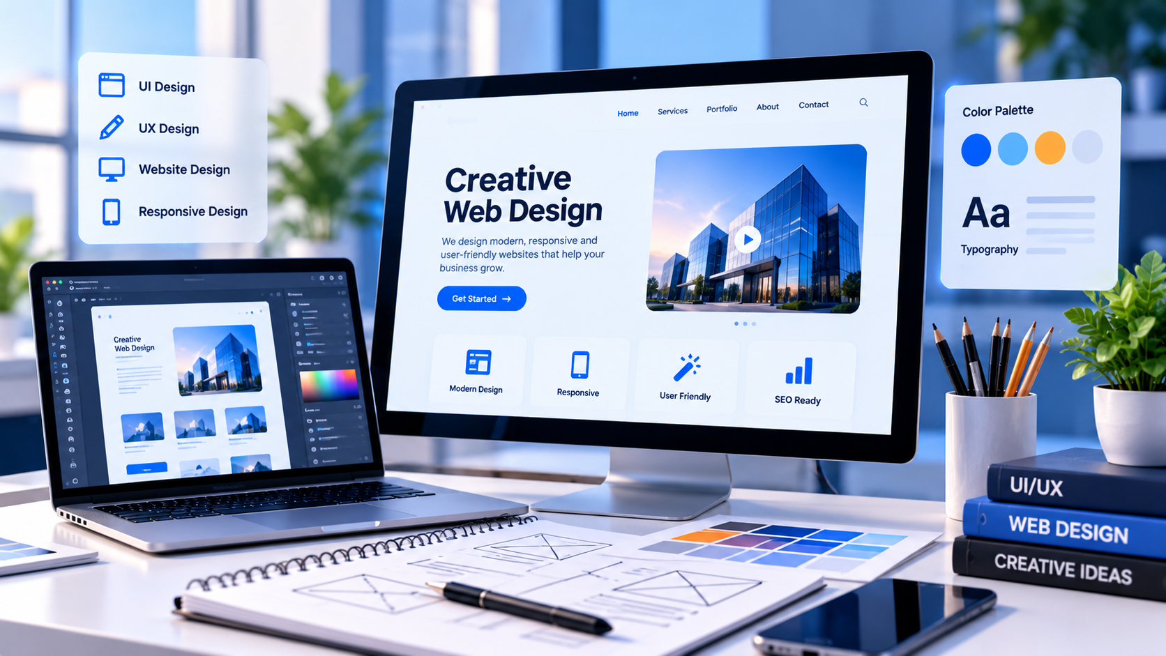 Creative web design workspace